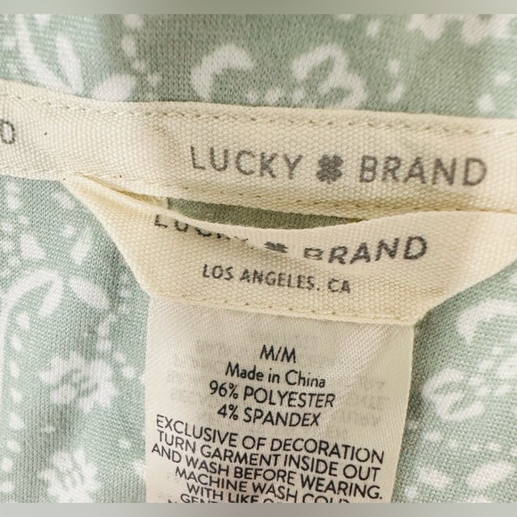 Lucky Brand 2 Pc PJ Pajama Set Women's GreenWhite PAISLEY Sleep Shorts Sz M Soft - Picture 4 of 9